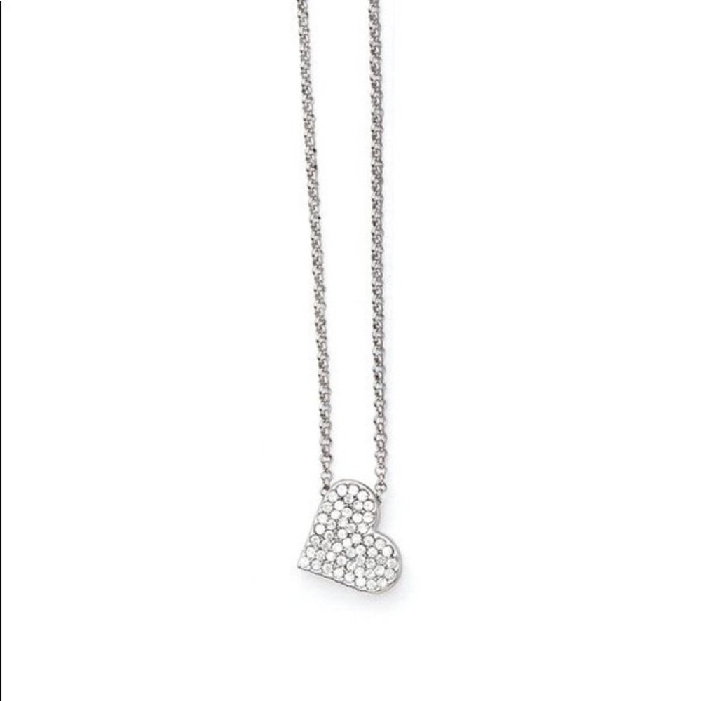 Delicate Silver Pave Heart Necklace